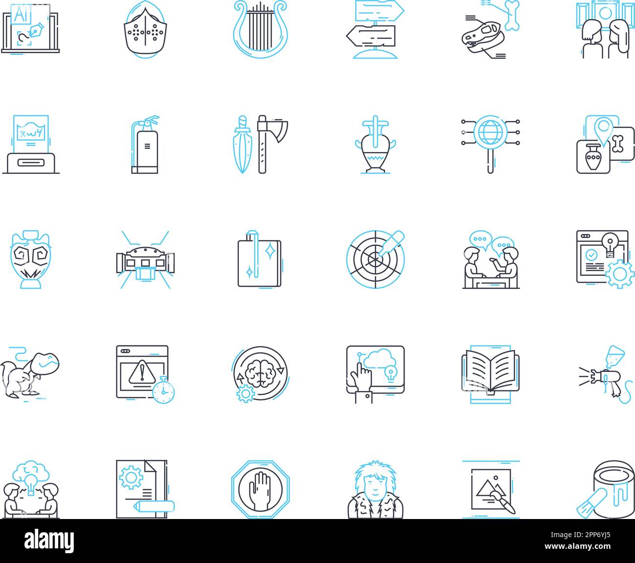 Exhibit linear icons set. Display, Showcase, Presentation, Exhibition, Show, Gallery, Art line vector and concept signs. Museum,Visual,Interactive Stock Vector