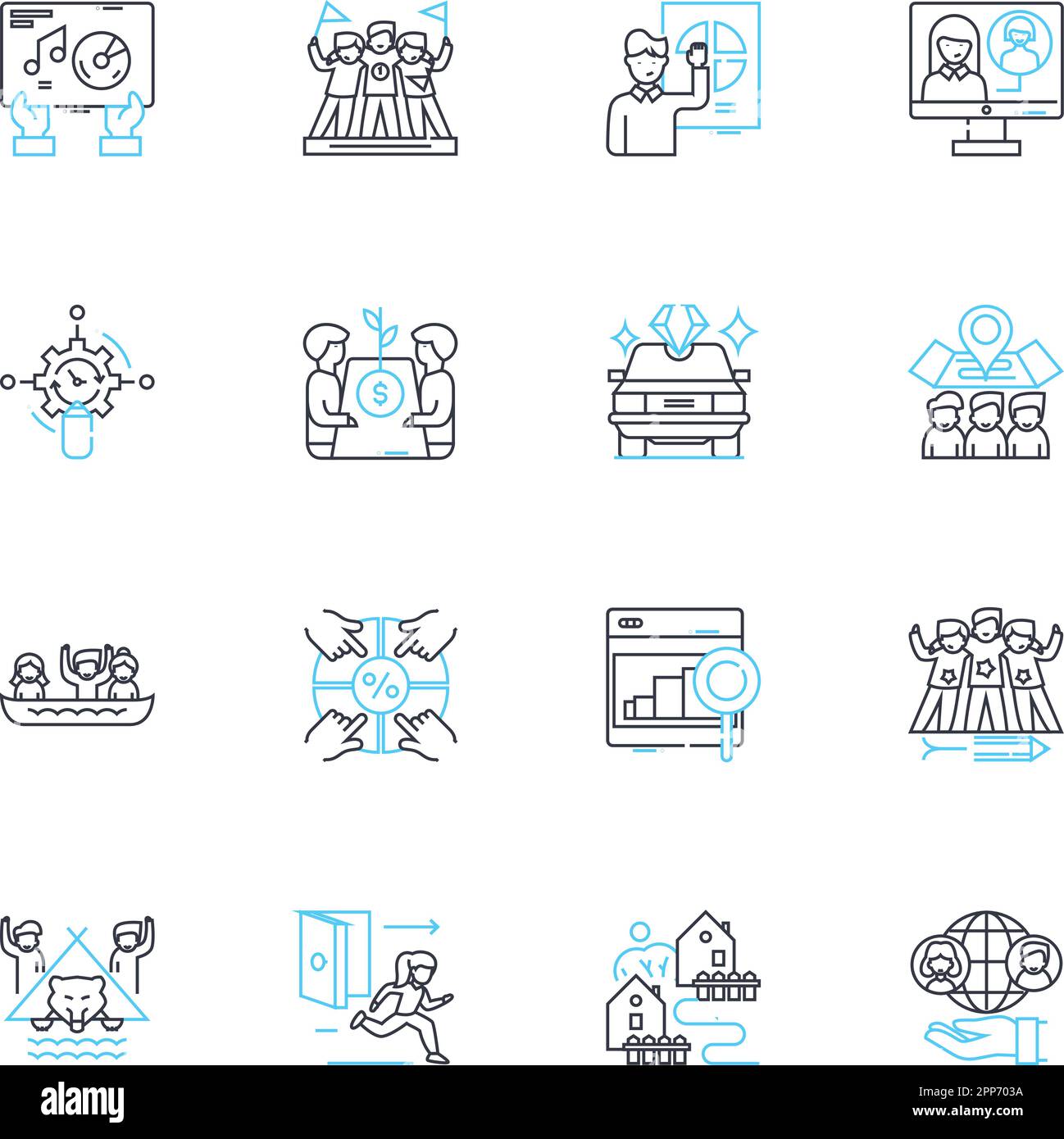 Gathering linear icons set. Convene, Assemble, Meet, Get-together, Congregate, Mingle, Rally line vector and concept signs. Cluster,Bring-together Stock Vector