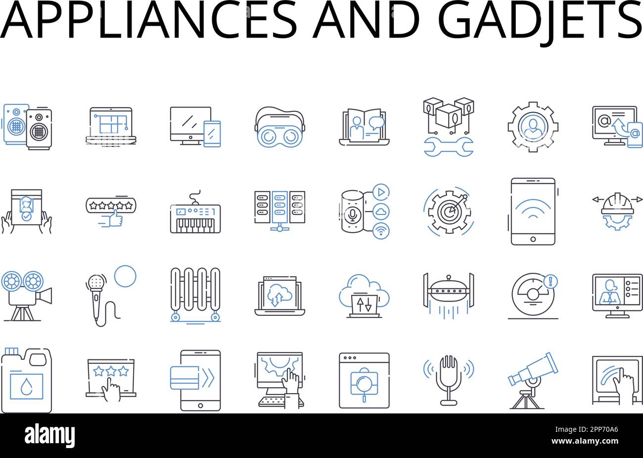 Appliances and gadjets line icons collection. Devices, Machines, Technology, Tools, Equipment, Gadgets, Utilities vector and linear illustration Stock Vector