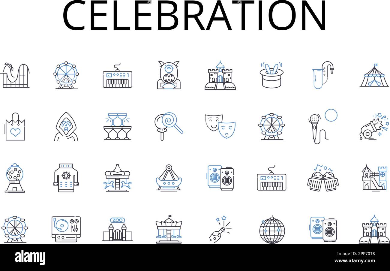Celebration line icons collection. Happiness, Festivity, Merriment, Jubilation, Commemoration, Rejoicing, Revelry vector and linear illustration Stock Vector