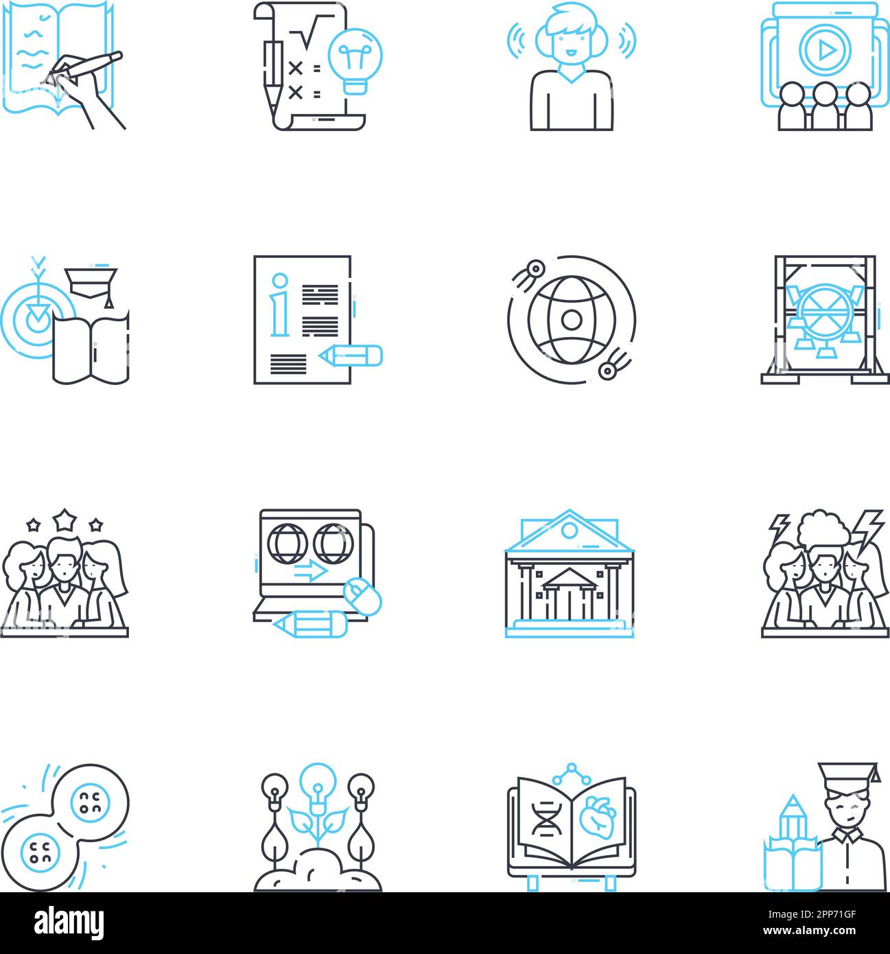 Resource management linear icons set. Allocation, Optimization, Utilization, Rationalization, Organization, Planning, Coordination line vector and Stock Vector