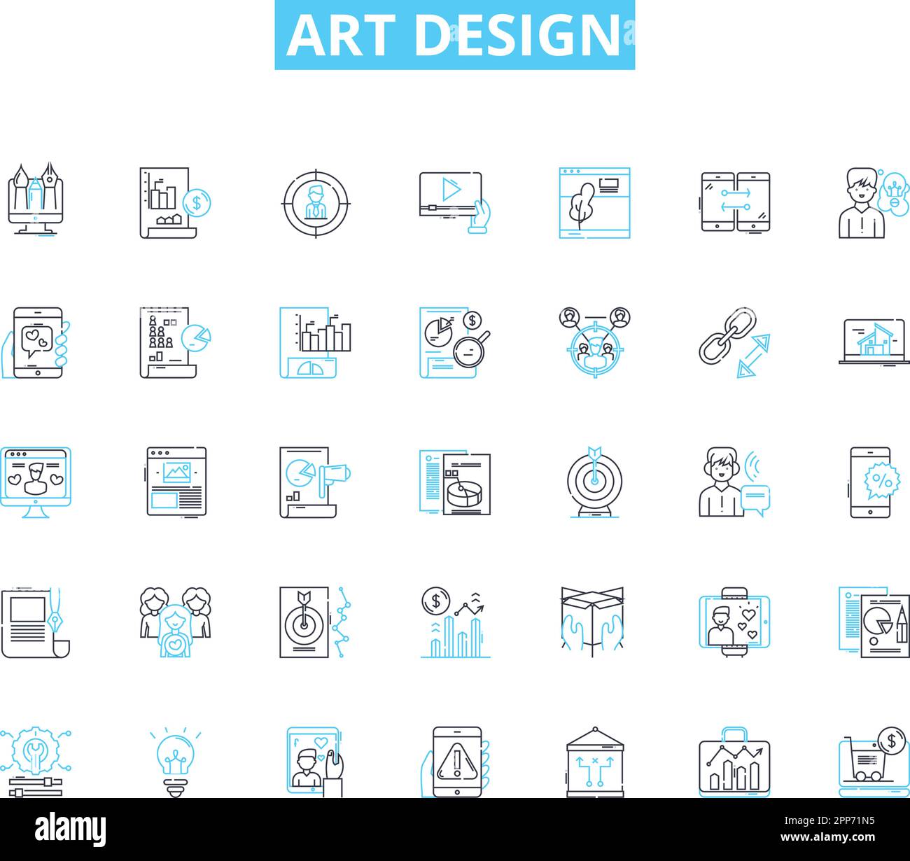 Art design linear icons set. Creativity, Imagination, Aesthetics, Visuals, Inspiration, Expression, Sketching line vector and concept signs. Graphics Stock Vector