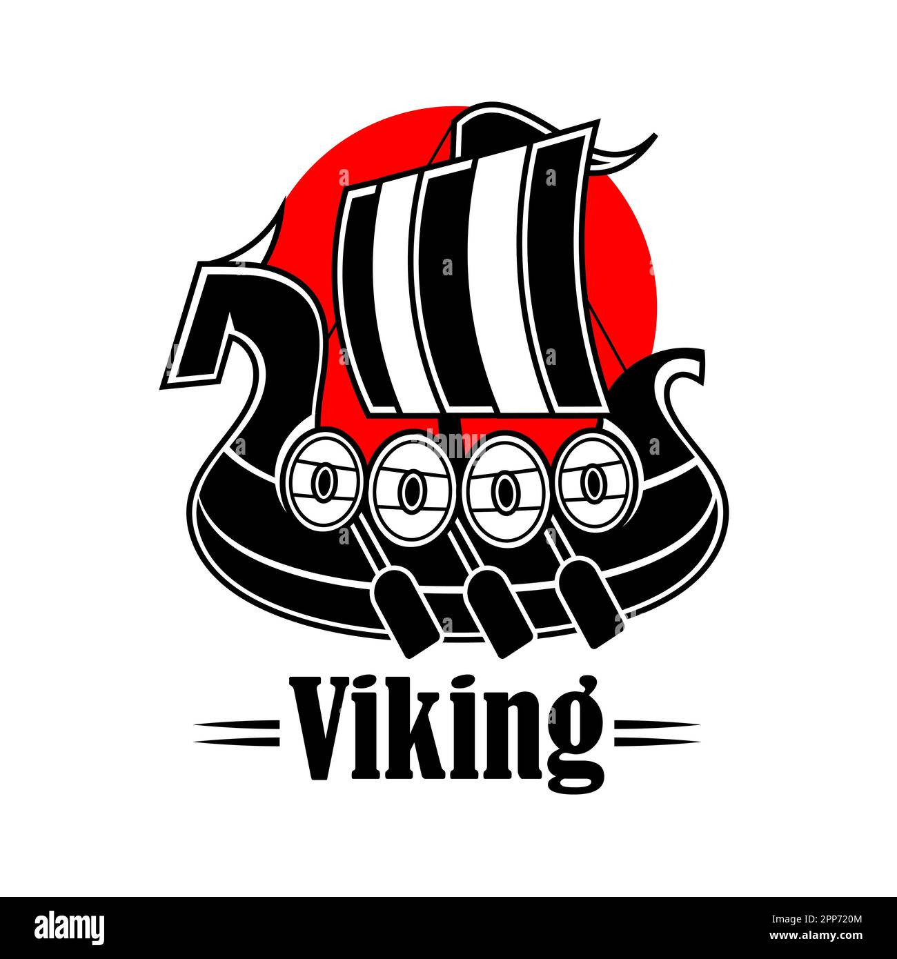 Drakkar sign. Viking transport ship. Vector Illustration. Branding Identity Corporate logo design template Isolated on a white background Stock Vector