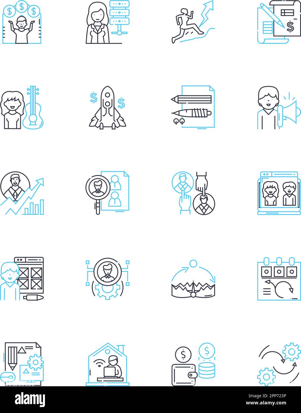 Labor relations linear icons set. Unionization, Collective bargaining ...