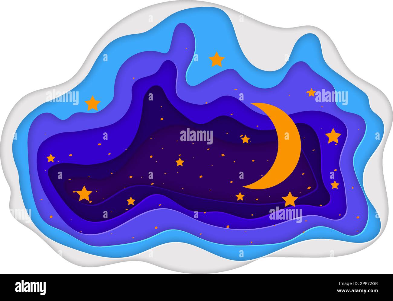 Paper art moon and stars in midnight. Vector illustration, dark night sky. Paper art style Stock Vector
