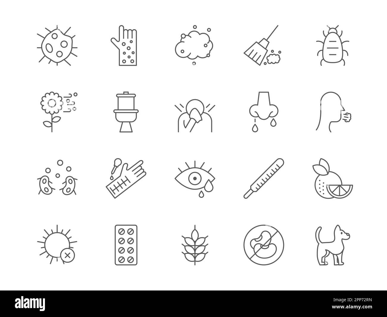 Allergic test. Dry nose icons. Allergy symptoms. Rash symbols