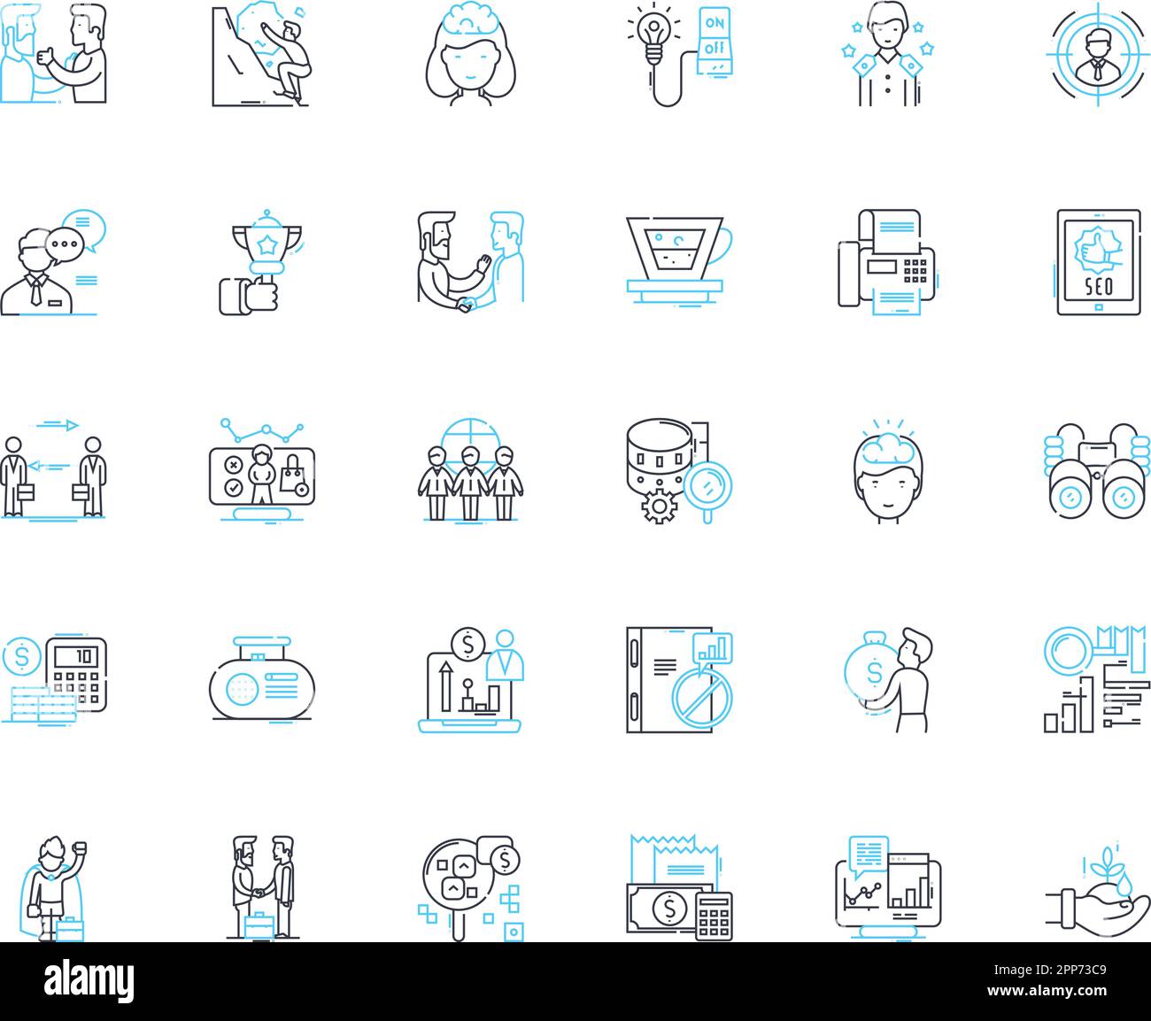 Fiscal realm linear icons set. Budget, Taxation, Debt, Revenue, Deficit ...