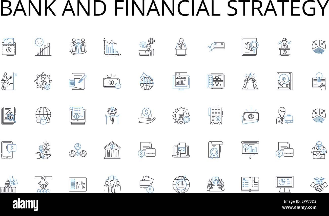 Bank and financial strategy line icons collection. Materials, Design