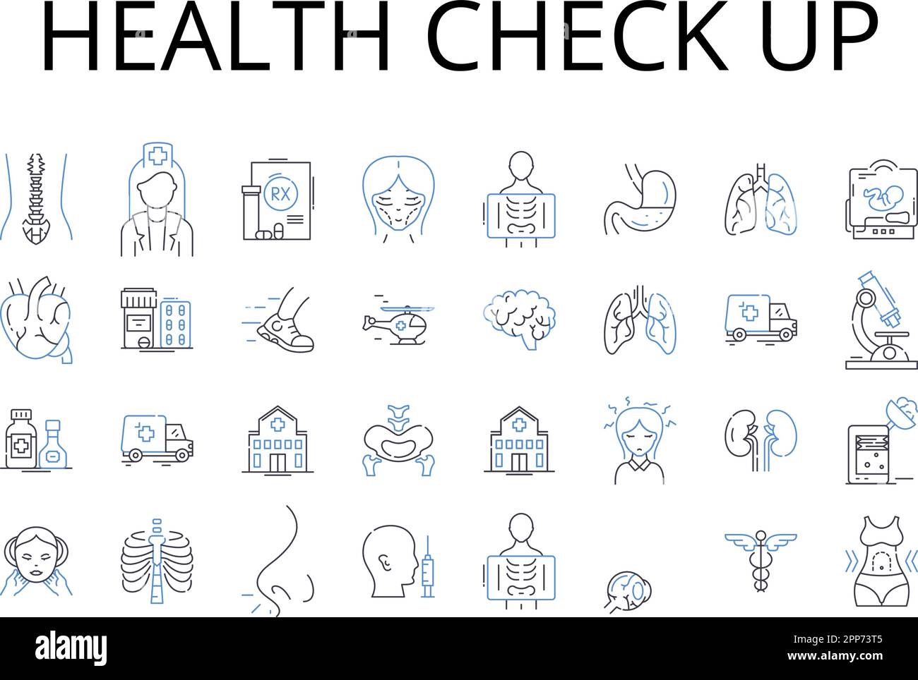 Health check up line icons collection. Medical exam, Physical test