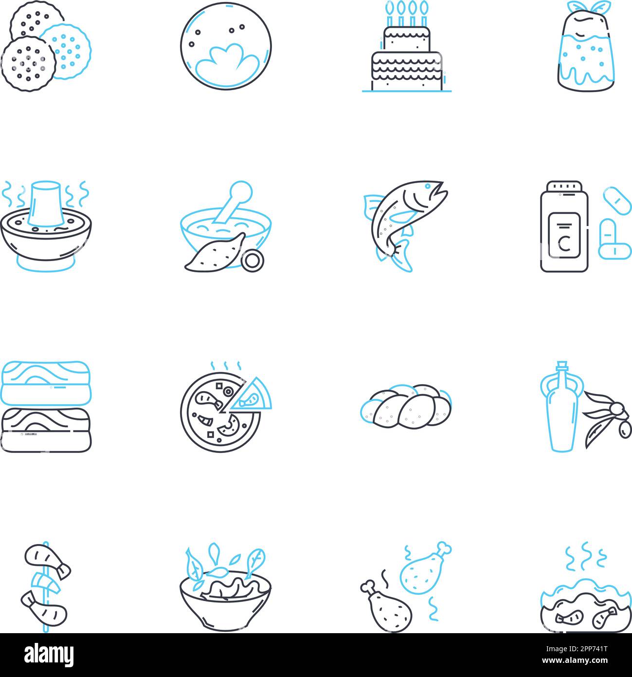 Epicurean tales linear icons set. Gastronomy, Pleasure, Indulgence, Sensuality, Decadence, Gourmet, Feast line vector and concept signs. Excess,Bliss Stock Vector