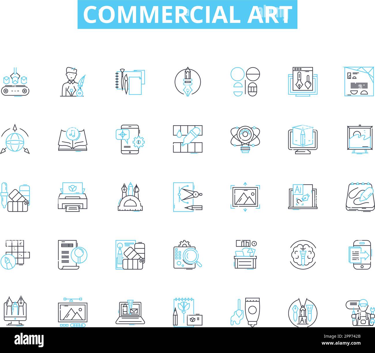Commercial art linear icons set. Aesthetics, Creativity, Design