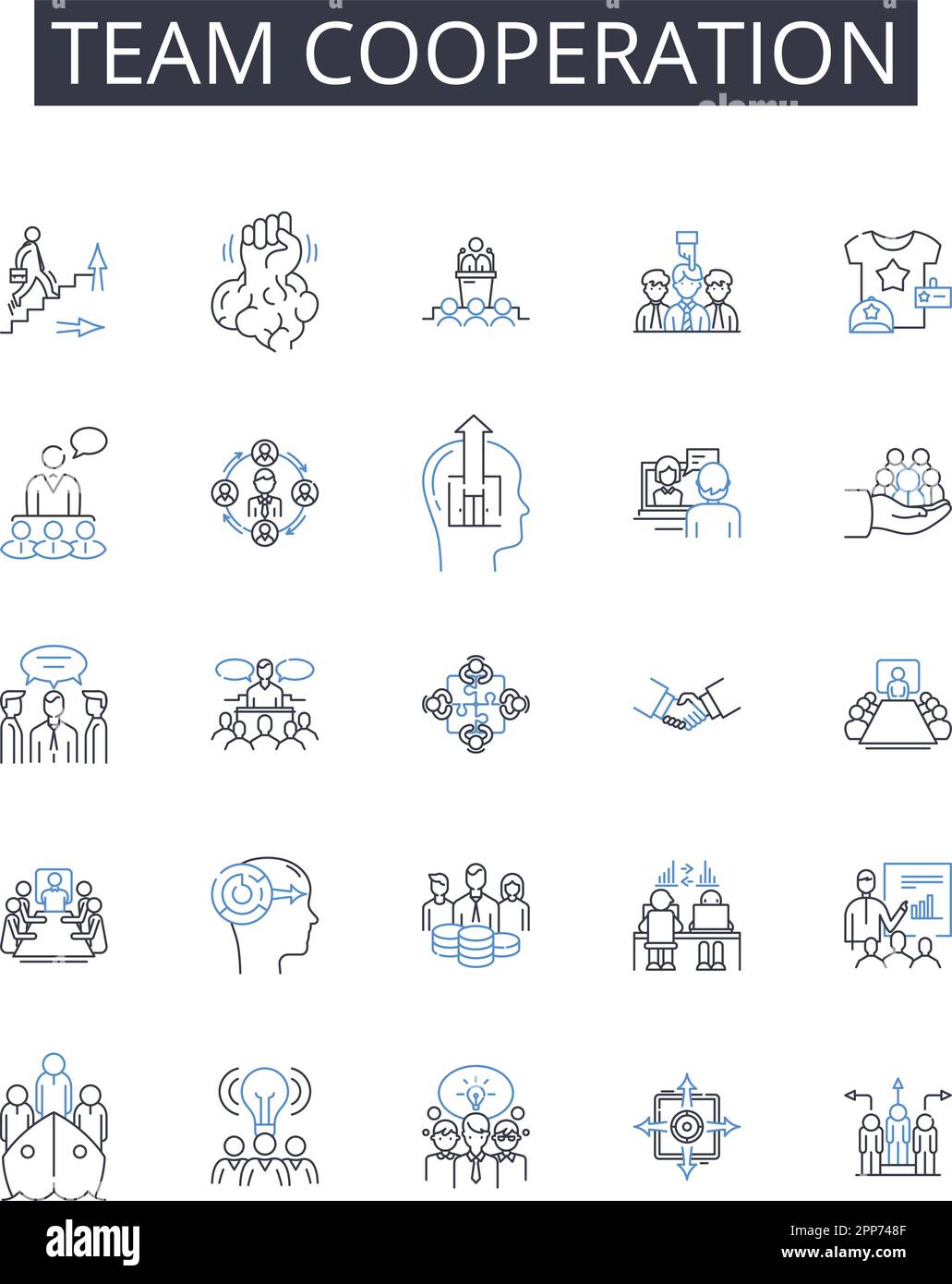 Team cooperation line icons collection. Aesthetics, Art, Color