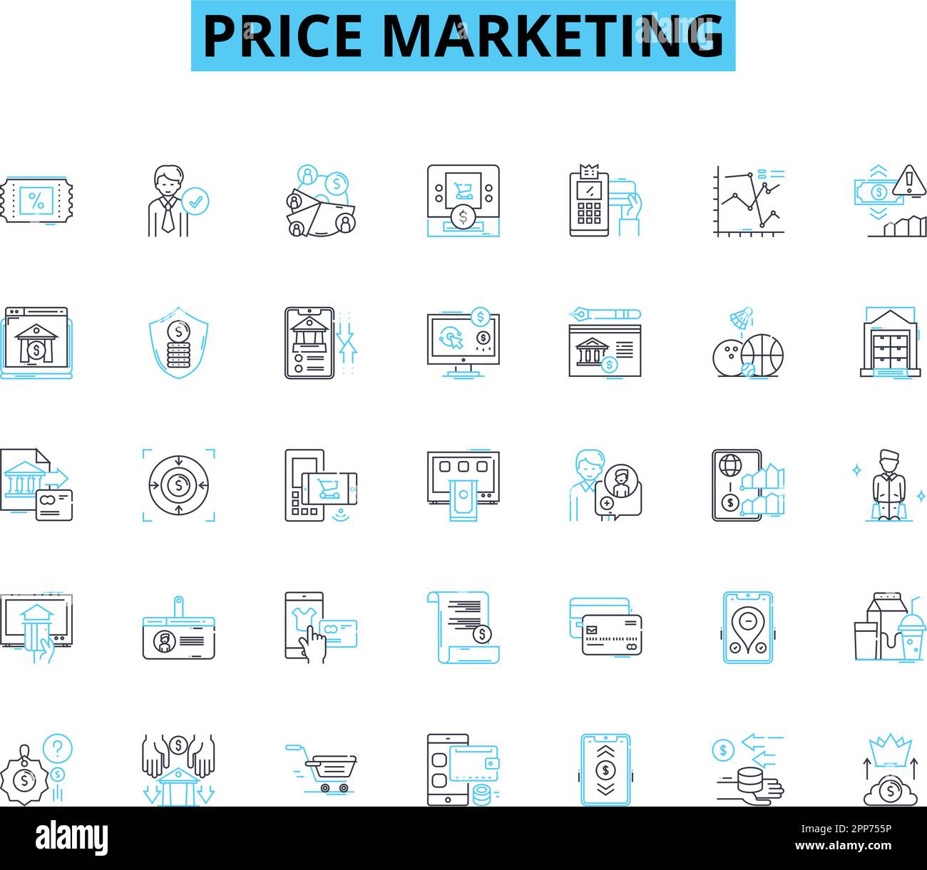 Price marketing linear icons set. Pricing, Value, Discounts, Promotions, Revenue, Costs, Rates line vector and concept signs. ROI,Elasticity,Bargains Stock Vector