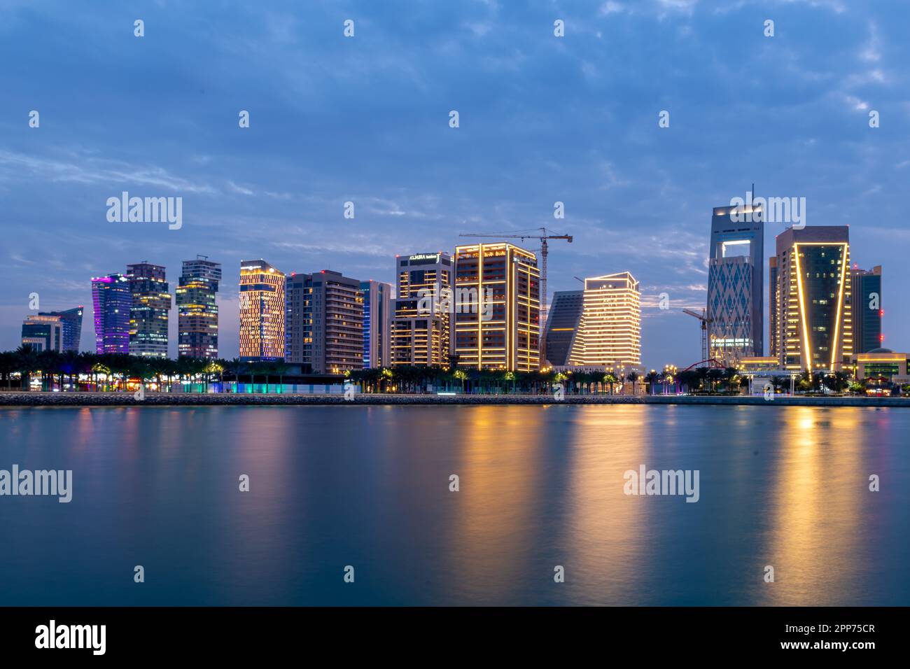 Beautiful Lusail Skyline view from Lusail Marina Stock Photo