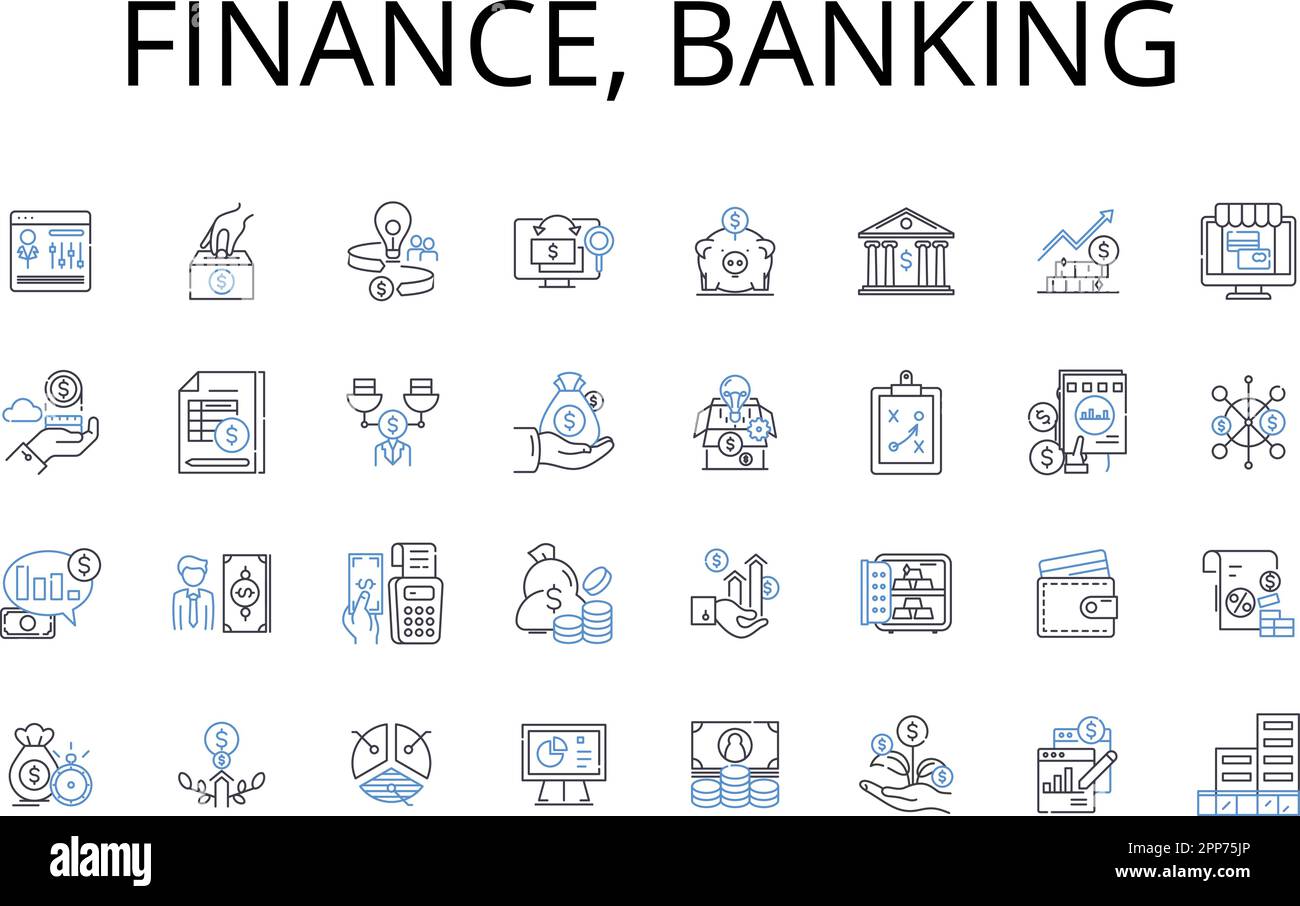 Finance, banking line icons collection. Accounting, Investment, My management, Economics, Funding, Capital, Assets vector and linear illustration Stock Vector