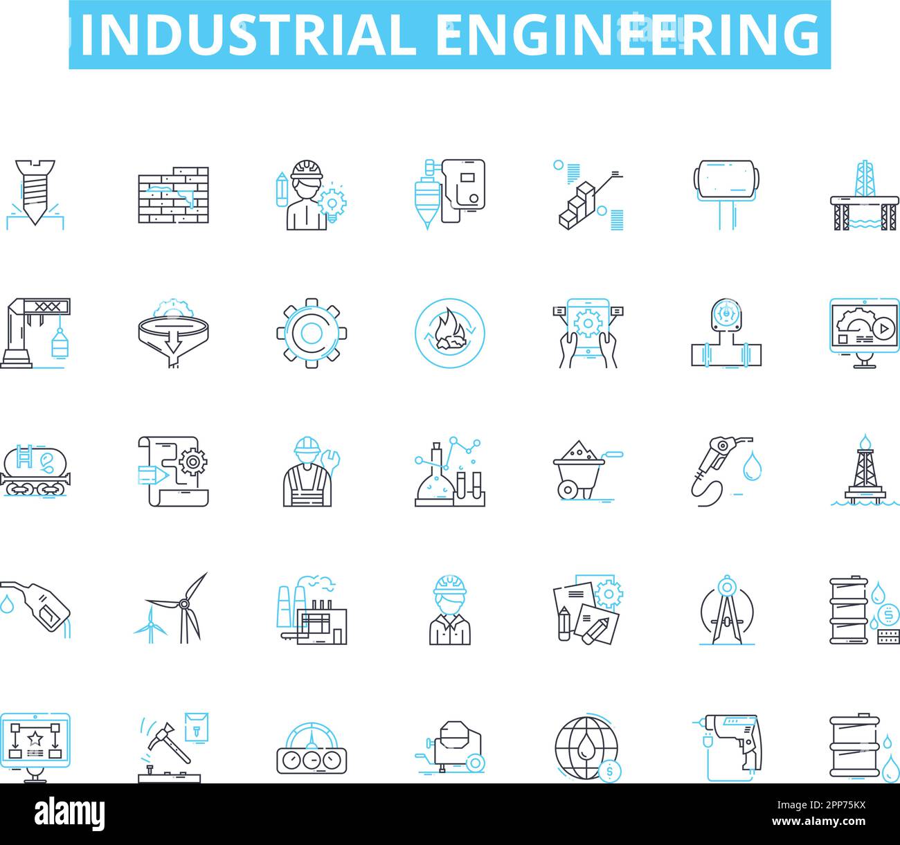 Industrial engineering linear icons set. Manufacturing, Optimization ...