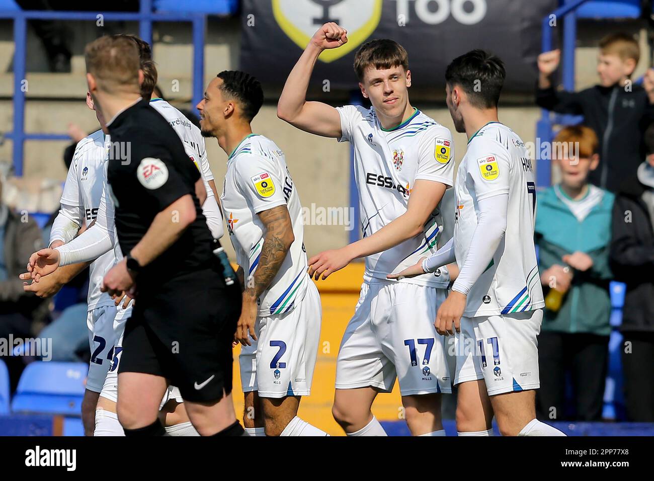 Birkenhead, UK. 22nd Apr, 2023. Rhys Hughes of Tranmere Rovers (17