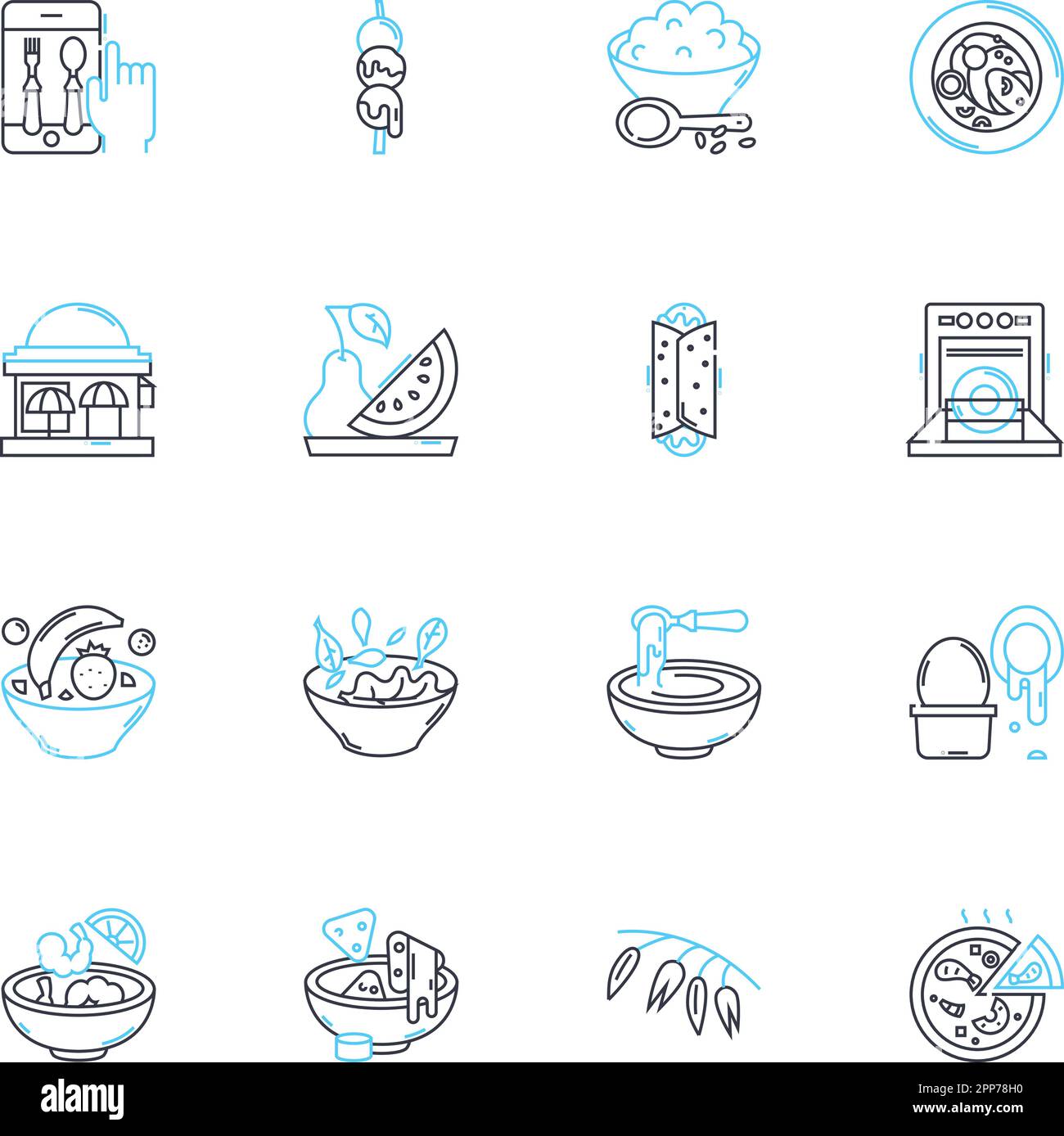 Nutrition industry linear icons set. Nutrients, Metabolism, Micronutrients, Macronutrients, Supplements, Functional foods, Probiotics line vector and Stock Vector