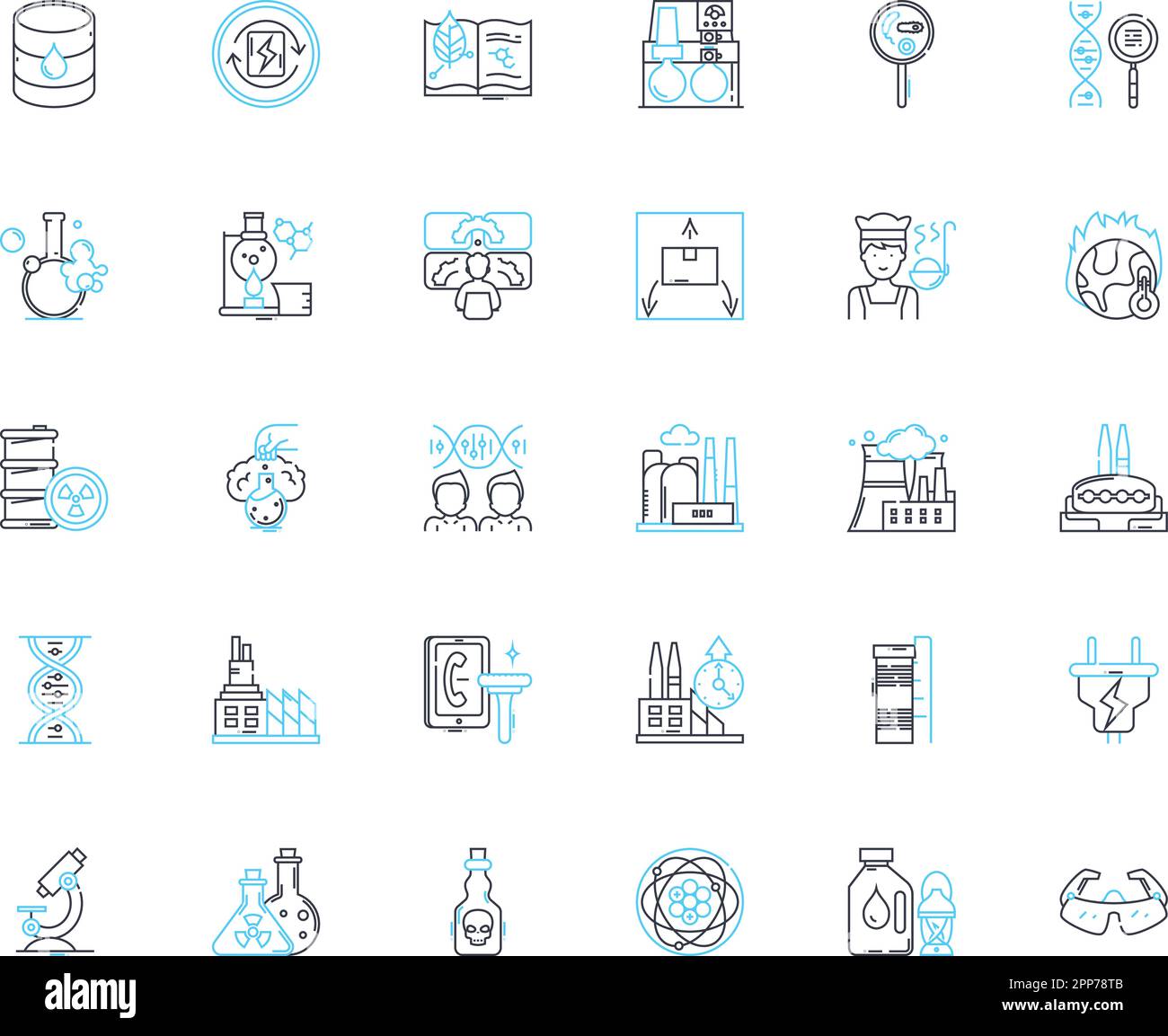 Chemical processing linear icons set. Synthesis, Reactor, Distillation, ion, Extraction, Purification, Crystallization line vector and concept signs Stock Vector