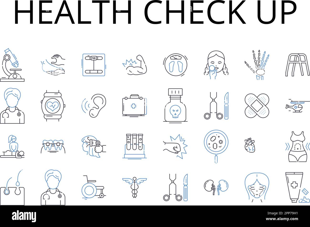 Health check up line icons collection. Medical exam, Physical test