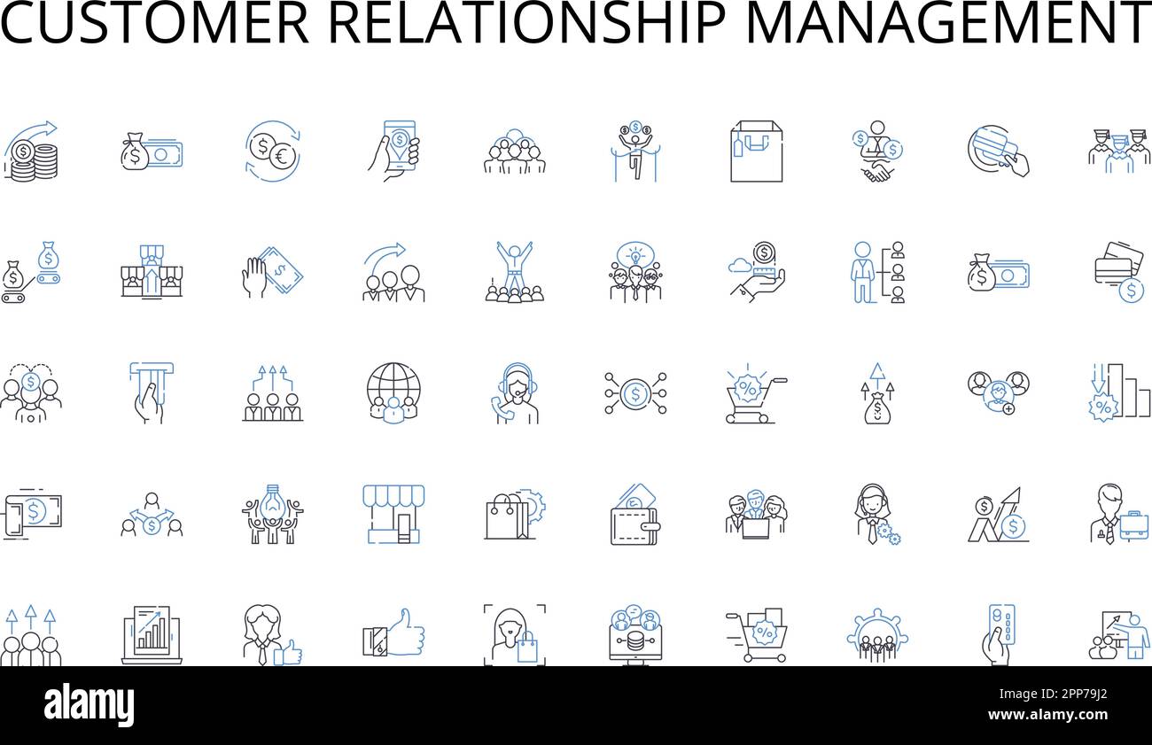 Customer relationship management line icons collection. Data-driven , Containerized , Segmentation , Virtualization , Isolation , Portability Stock Vector