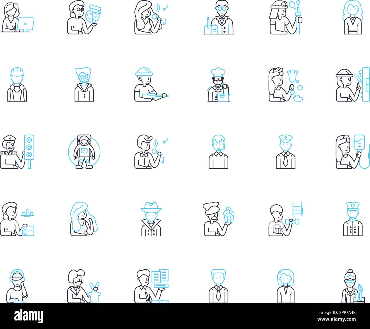 Pseudonyms linear icons set. Alias, Pen name, Nom de plume, Fake name, Alter ego, Incognito, Screen name line vector and concept signs. Nickname,Stage Stock Vector