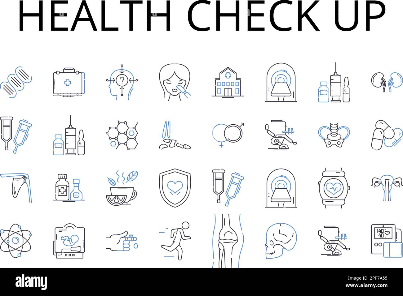 Health check up line icons collection. Medical exam, Physical test ...