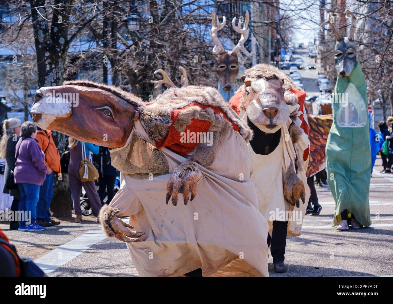 Halifax, Canada. April 22, 2023. Animal puppets part of Hundreds that walked along the harbour in the annual Earth Day Parade in Halifax Nova Scotia. Under the theme “The People's Parade for Life on Earth '' it gathered participants demanding action to preserve our planet. Credit: meanderingemu/Alamy Live News Stock Photo