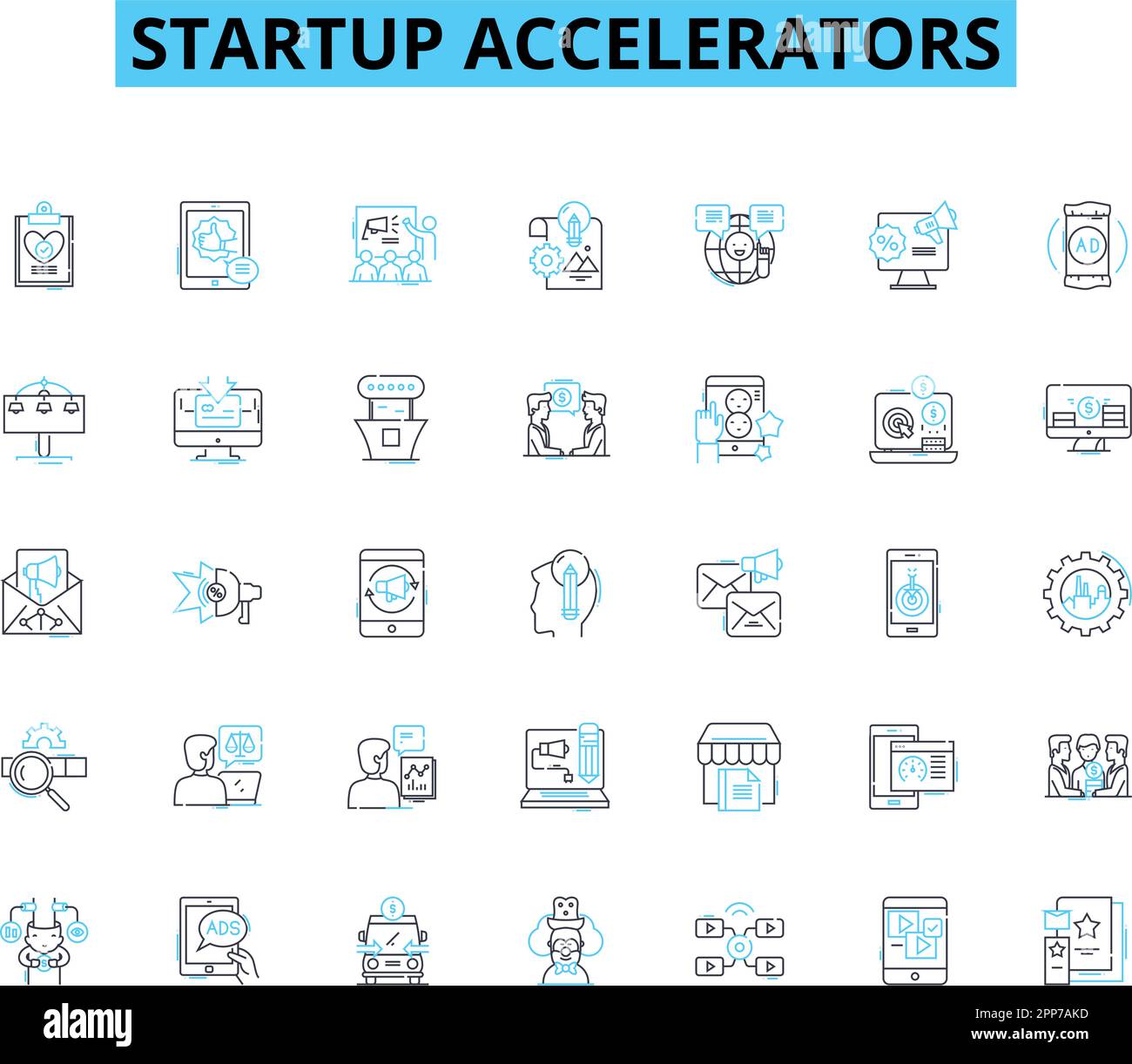 Startup Accelerators linear icons set. Incubator, Mentorship, Seed ...