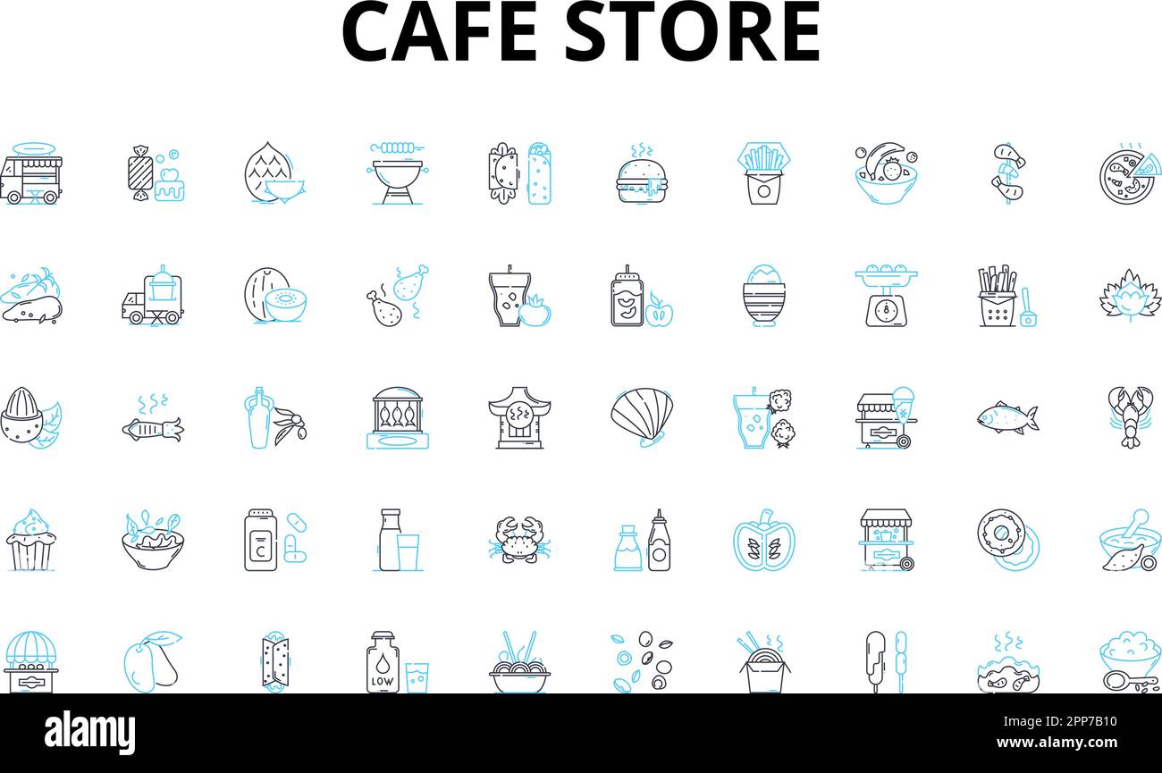 Cafe store linear icons set. Coffee, Latte, Muffin, Bagel, Croissant