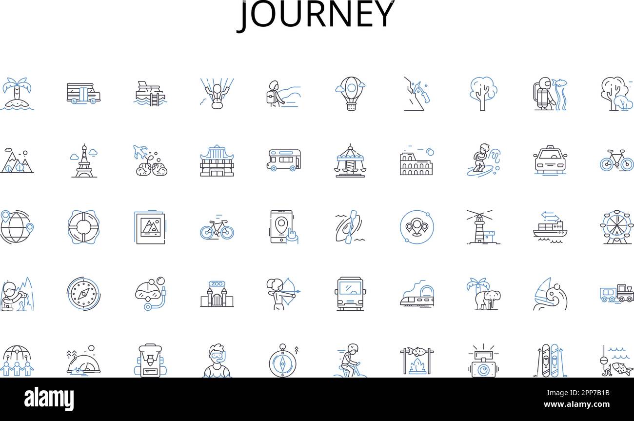 Journey line icons collection. Broadcast, Program, Channel, Transmission, Antenna, Receiver, Frequency vector and linear illustration. Signal,Station Stock Vector