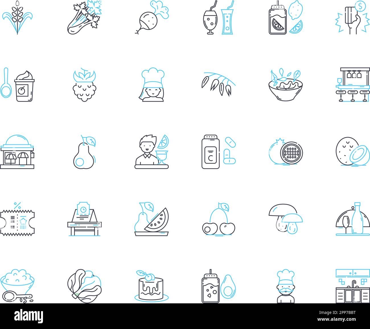 Brasserie food linear icons set. Bistro, French, Beer, Wine, Steak, Seafood, Mussels line vector and concept signs. Frites,Croque-monsieur,Escargot Stock Vector