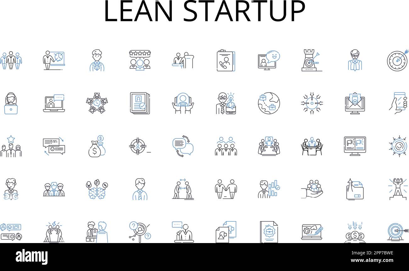 Lean startup line icons collection. Innovation, Disruption, Solutions, Automation, Integration, Transformation, Digitalization vector and linear Stock Vector