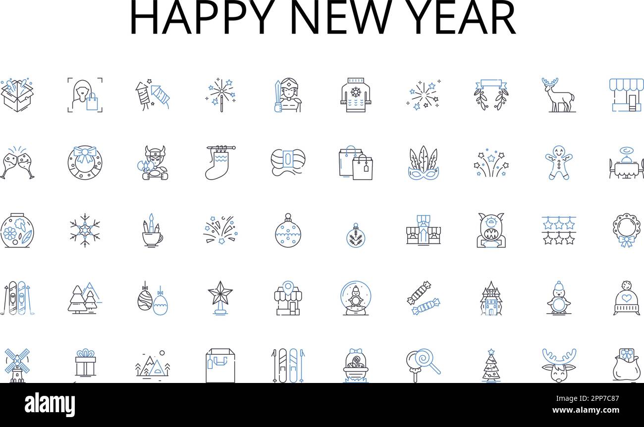 Happy new year line icons collection. Archives, Filing, Documents, Ledger, Catalog, Registry, Logbook vector and linear illustration. List,Roll Stock Vector