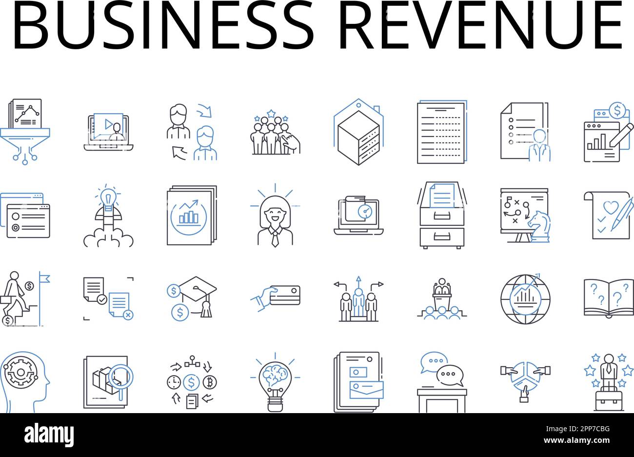 Business revenue line icons collection. Income stream, Mtary gain, Fiscal profit, Commercial sales, Financial returns, Earnings potential, Trade Stock Vector