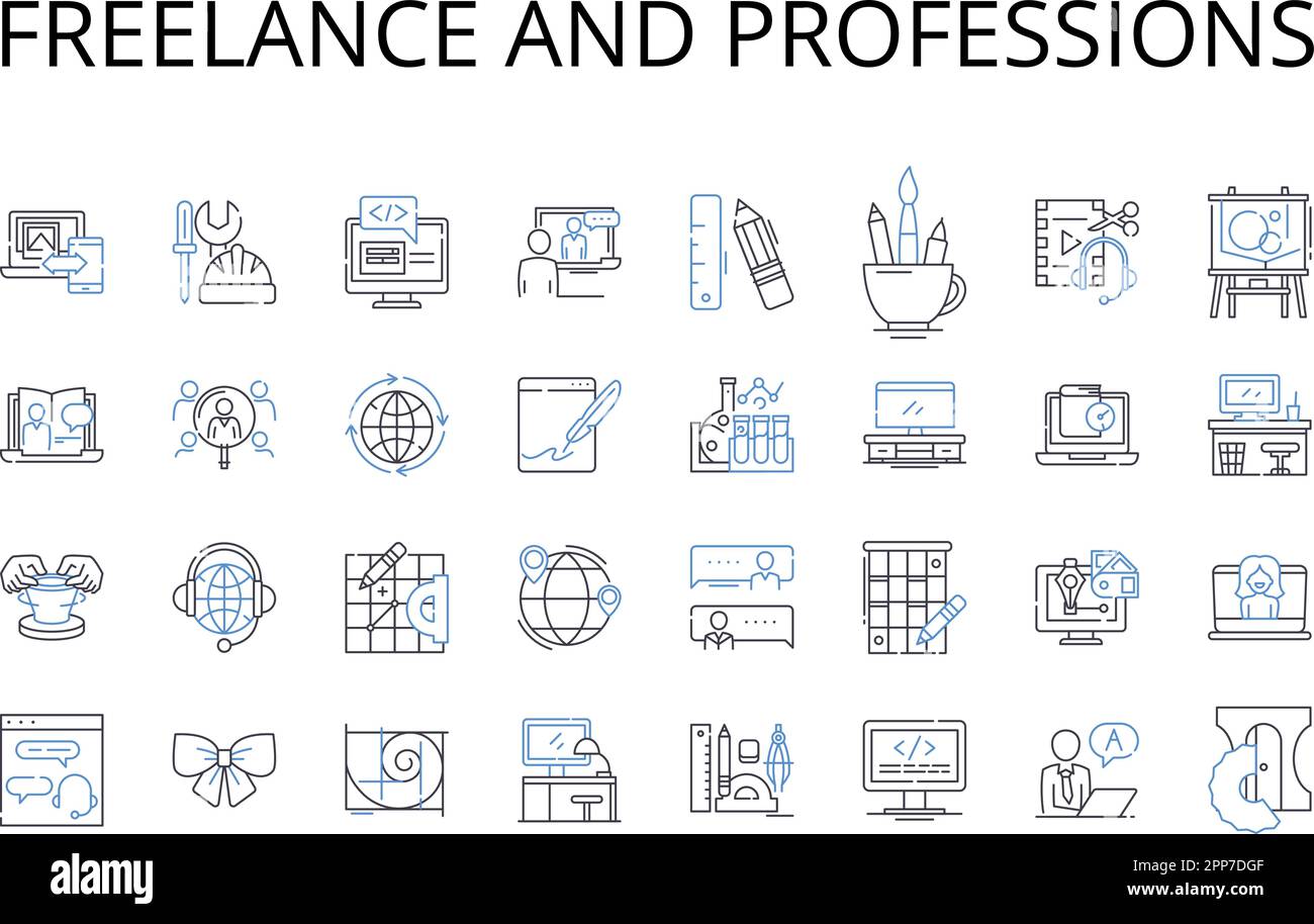 Freelance and professions line icons collection. Career and vocation, Occupation and calling, Work and employment, Job and labor, Business and Stock Vector