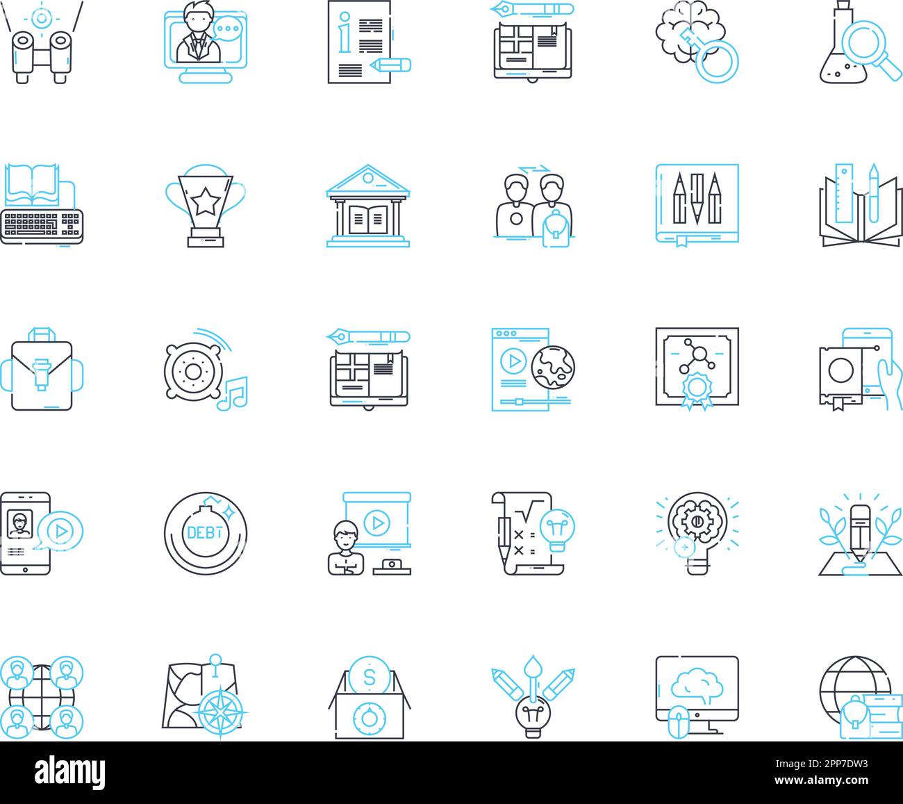 Instructional worth linear icons set. Valuable, Productive, Beneficial, Effective, Informative, Enlightening, Meaningful line vector and concept signs Stock Vector