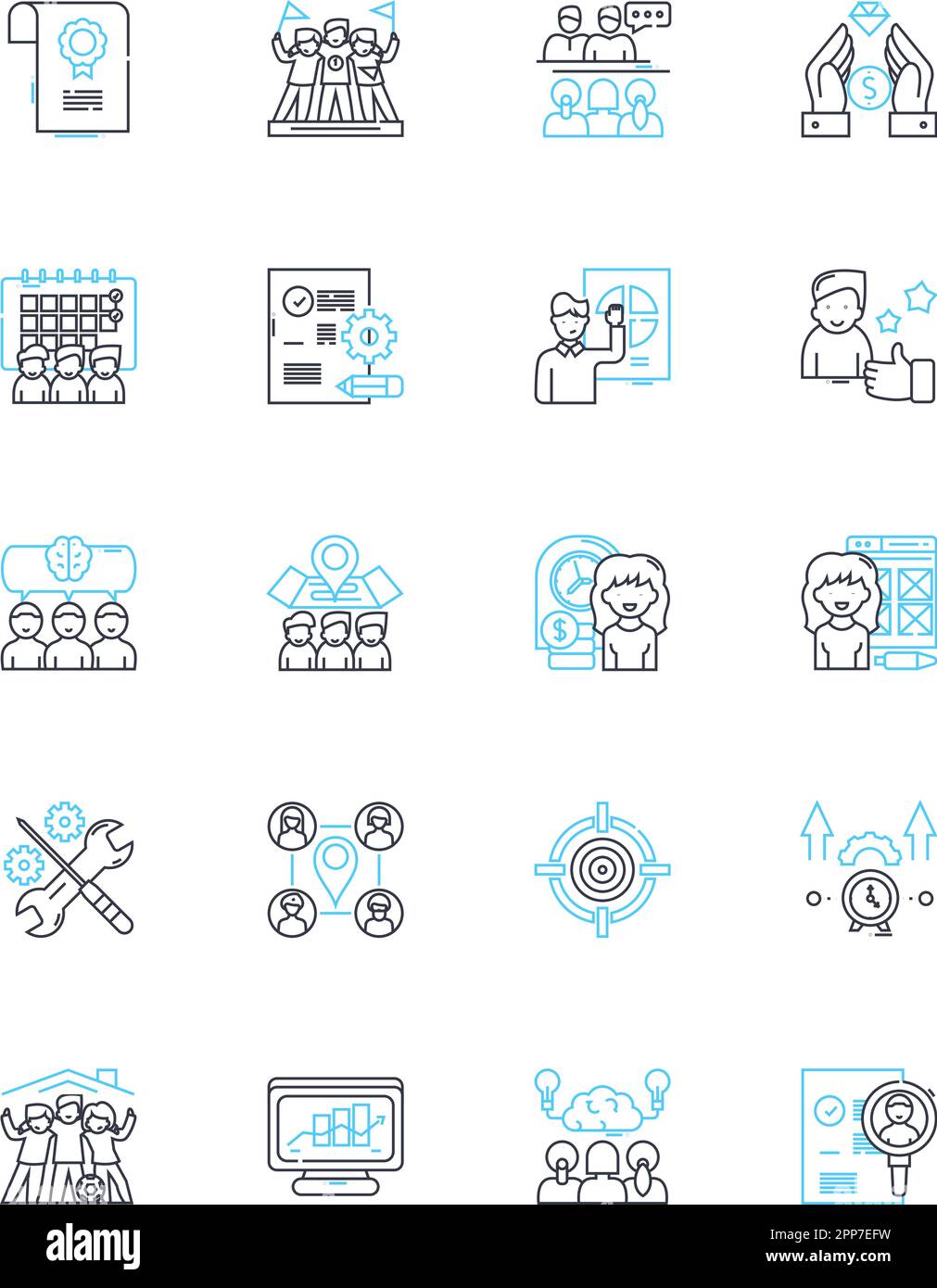 Partnership powwow linear icons set. Collaboration, Synergy, Dialogue ...
