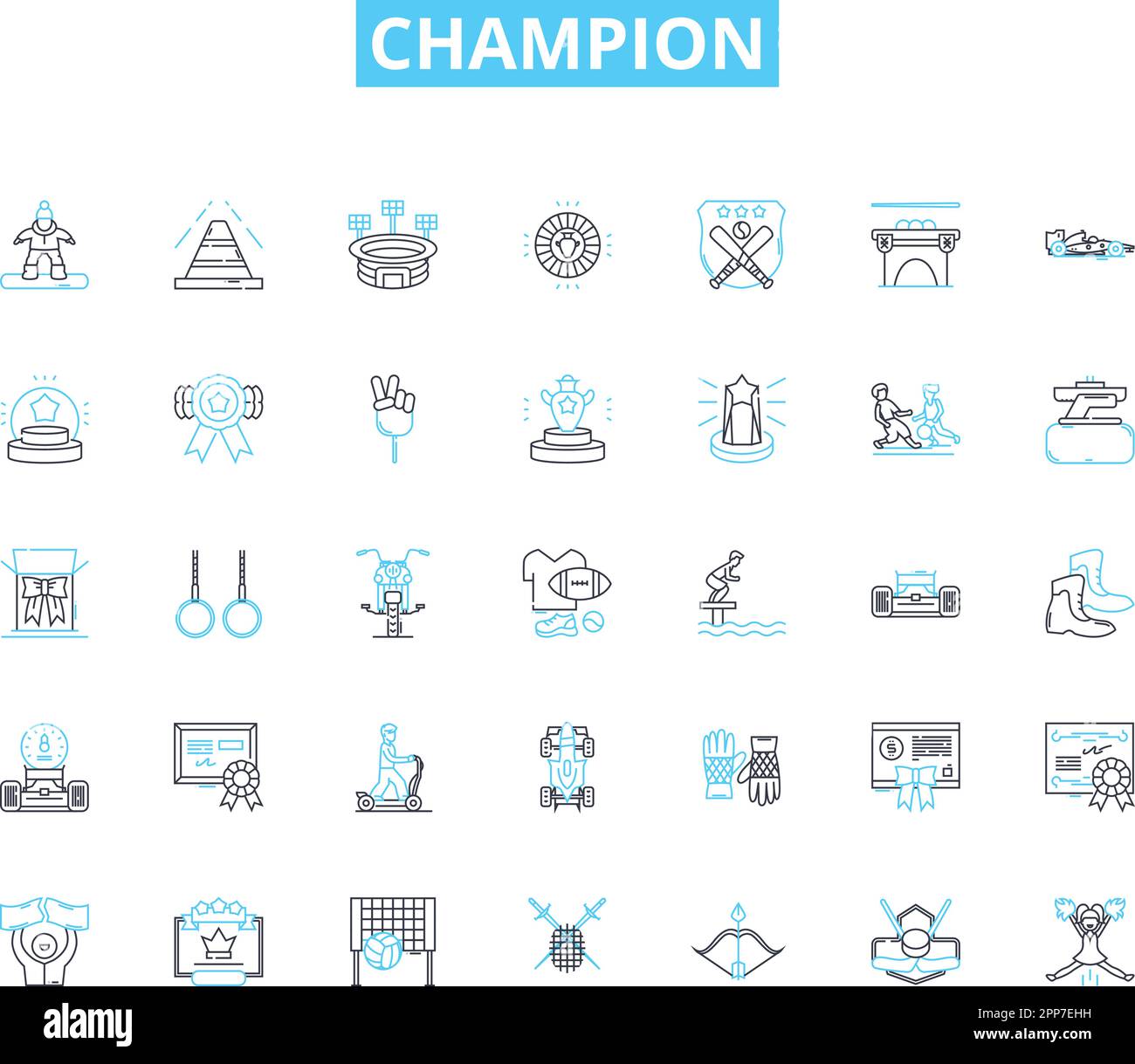 Champion linear icons set. Winner, Leader, Hero, Victorious, Top, Master, Dominant line vector and concept signs. Expert,Champion,Superior outline Stock Vector