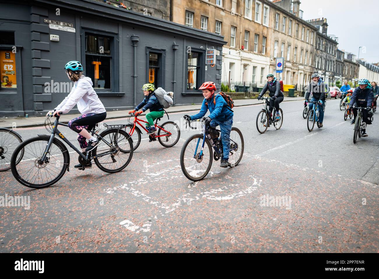 Edinburgh, Scotland. Sat 22 April 2023. Cyclists take part in the Pedal