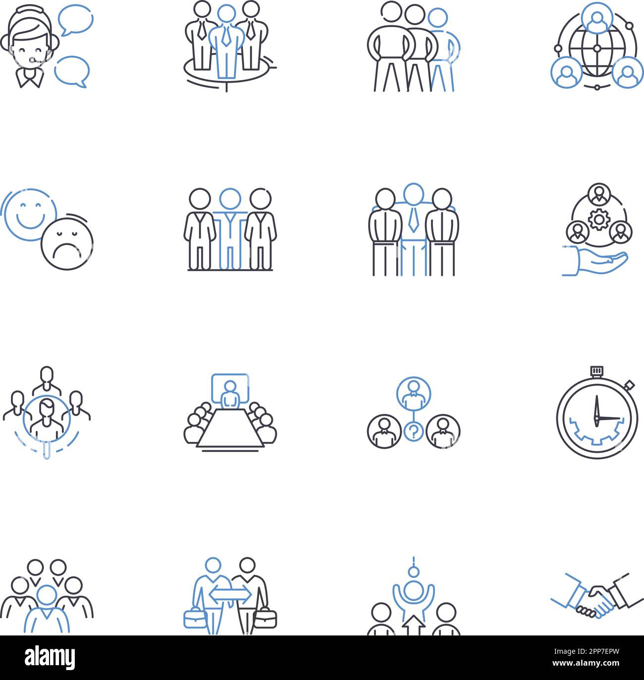 Joint collaboration line icons collection. Synergy, Partnership, Alliance, Cooperation, Collaboration, Coordination, Unity vector and linear Stock Vector