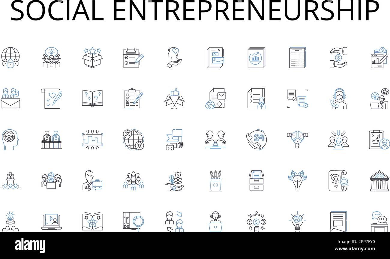 Social entrepreneurship line icons collection. Diversity, Art