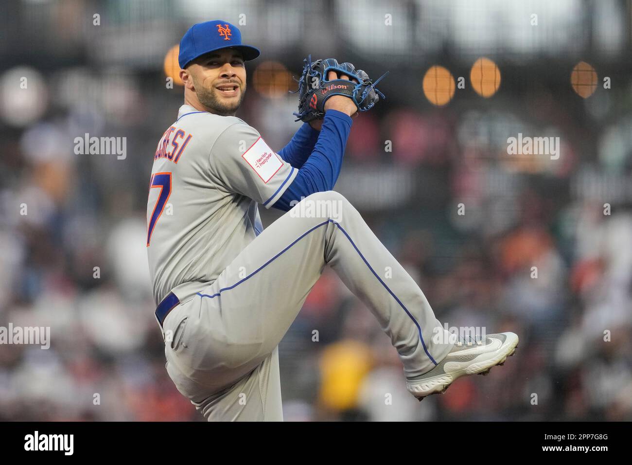 New York Mets pitcher Joey Lucchesi during a baseball game against the ...