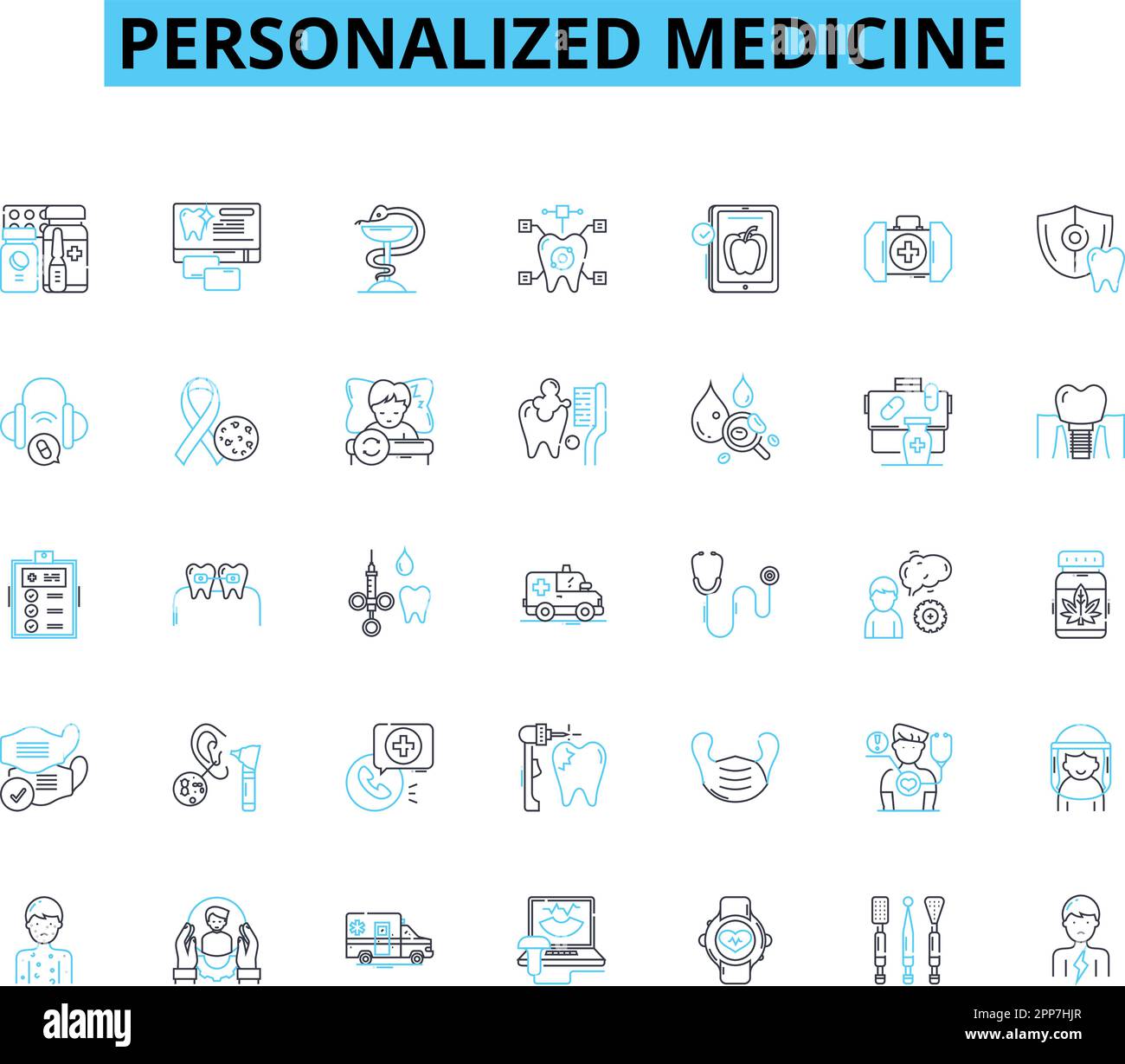 Personalized medicine linear icons set. Genomics, Pharmacogenomics ...