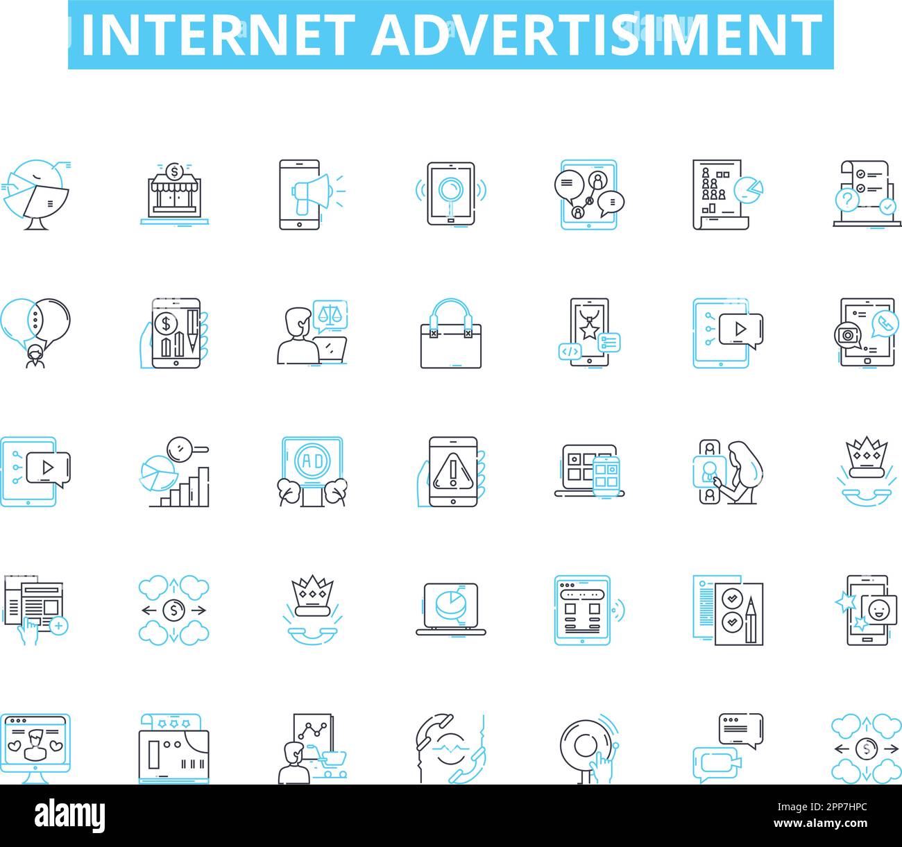 Internet advertisiment linear icons set. Banner, Click, Conversion ...