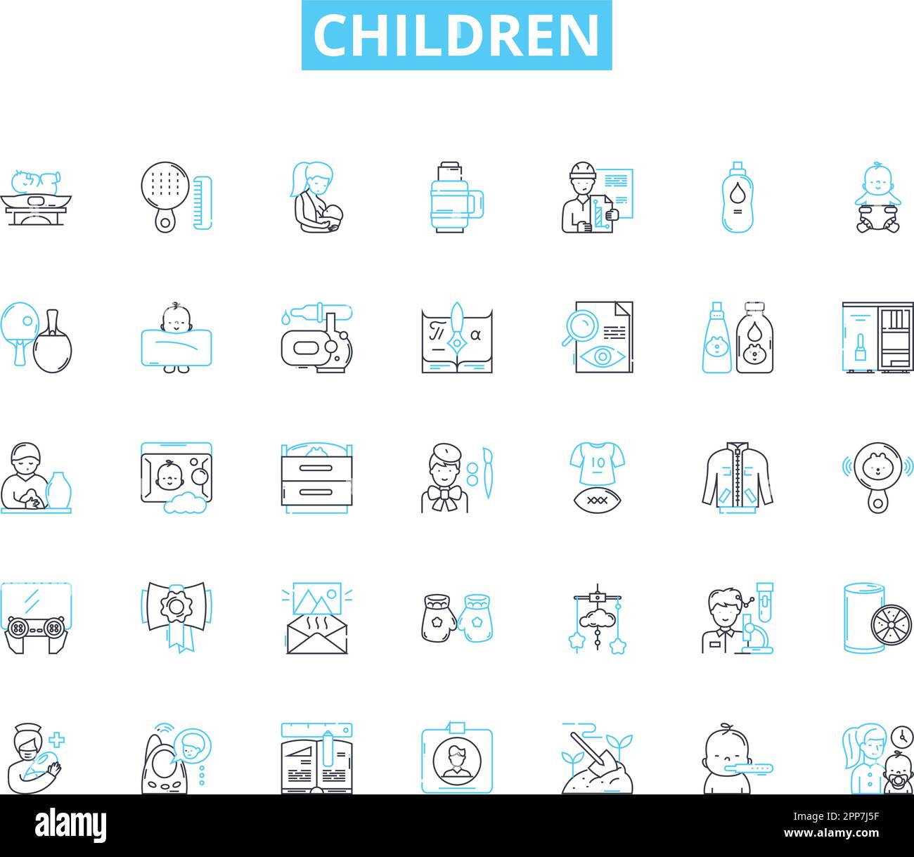 Children linear icons set. Playful, Innocent, Creative, Curious, Energetic, Adventurous, Spontaneous line vector and concept signs. Lovable,Sensitive Stock Vector