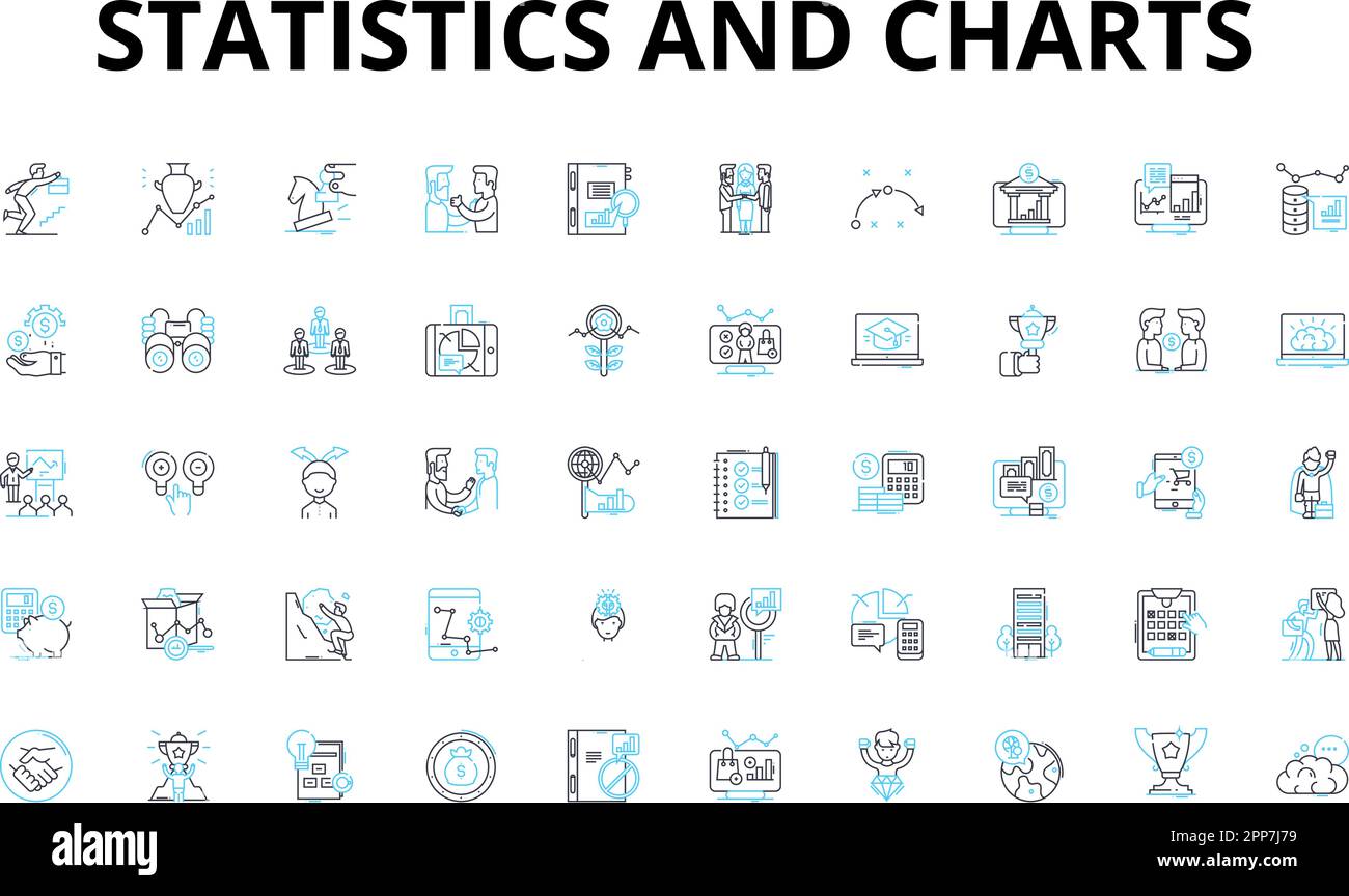 Statistics and charts linear icons set. Data, Graphs, Trends, Variance, Correlation, Standard deviation, Scatterplot vector symbols and line concept Stock Vector