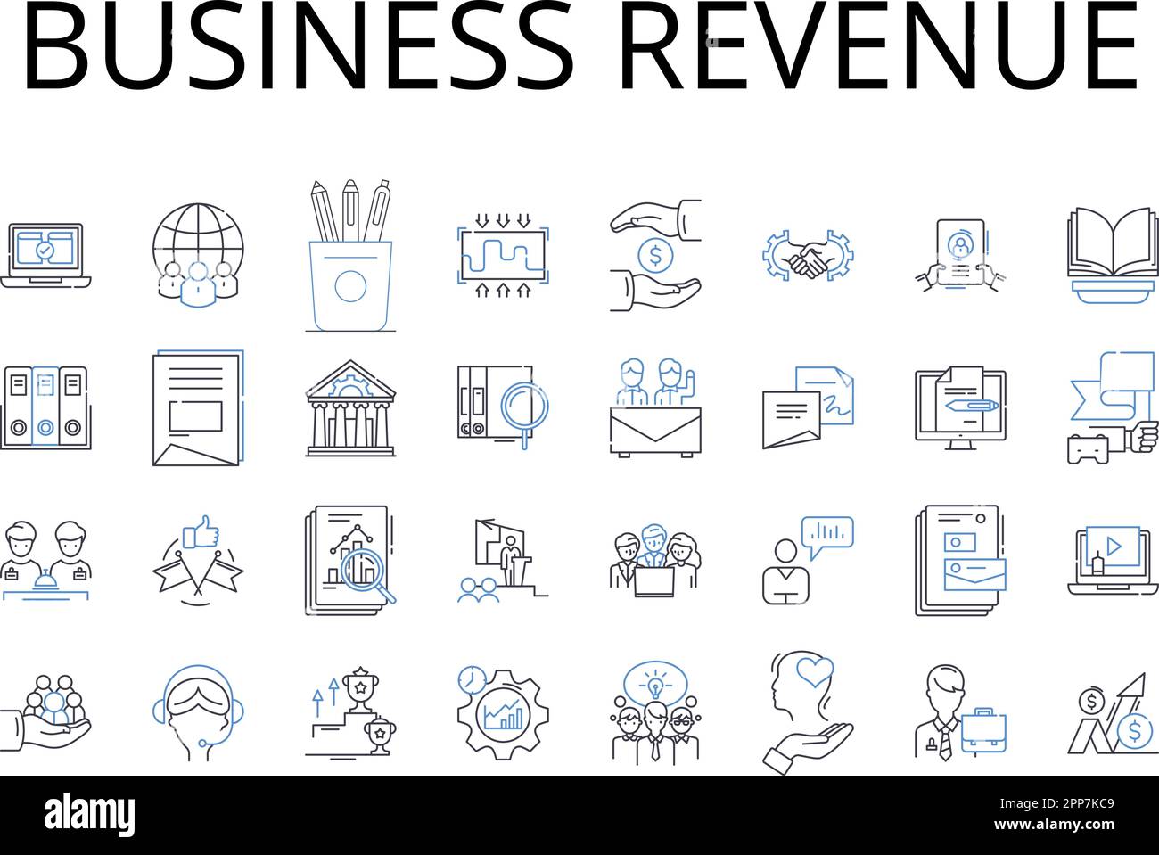 Business revenue line icons collection. Income stream, Mtary gain, Fiscal profit, Commercial sales, Financial returns, Earnings potential, Trade Stock Vector