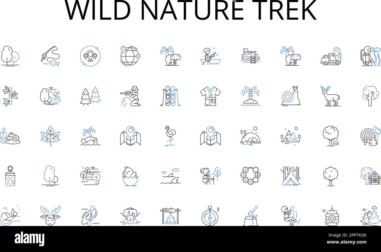 Wild nature trek line icons collection. Accuracy, Balance, Consistency, Debit, Equity, Financial, Gaap vector and linear illustration. Hsty,Integrity Stock Vector