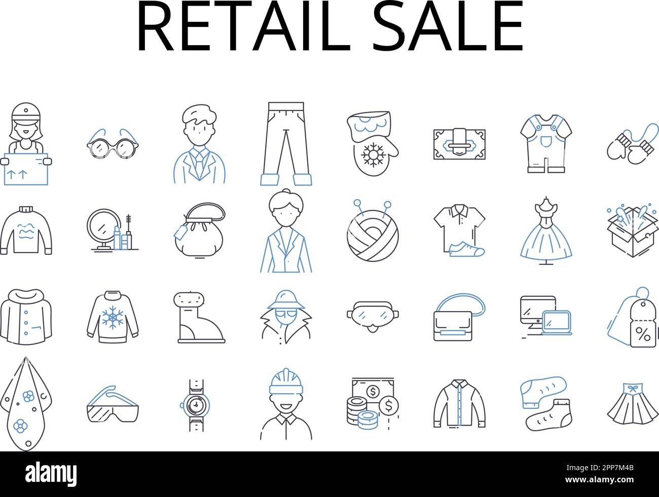 Retail sale line icons collection. Wholesale trade, Consumer goods, Direct sale, Marketing strategy, Customer service, Online shopping, Business Stock Vector